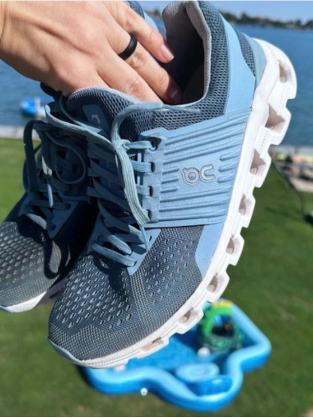 On Cloud Running Shoes in Blue and Light Blue